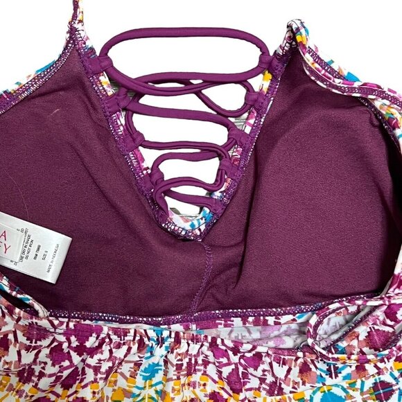 NWT Hula Honey Flounce Bikini Top Junior's Size Small Wine Multi Print Lace Up - Picture 8 of 11